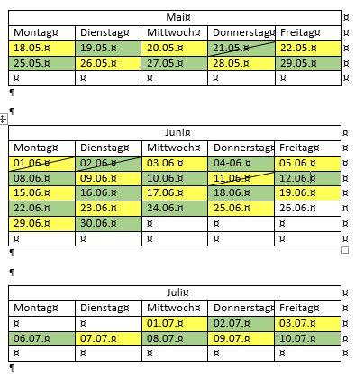 Kalender bis Schulschluss